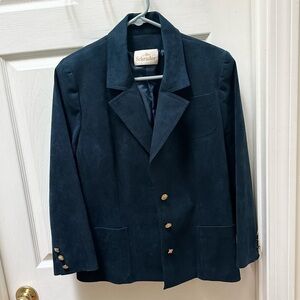 Abe Schrader Teal blue Suede Blazer Gold lion buttons m medium jacket vintage